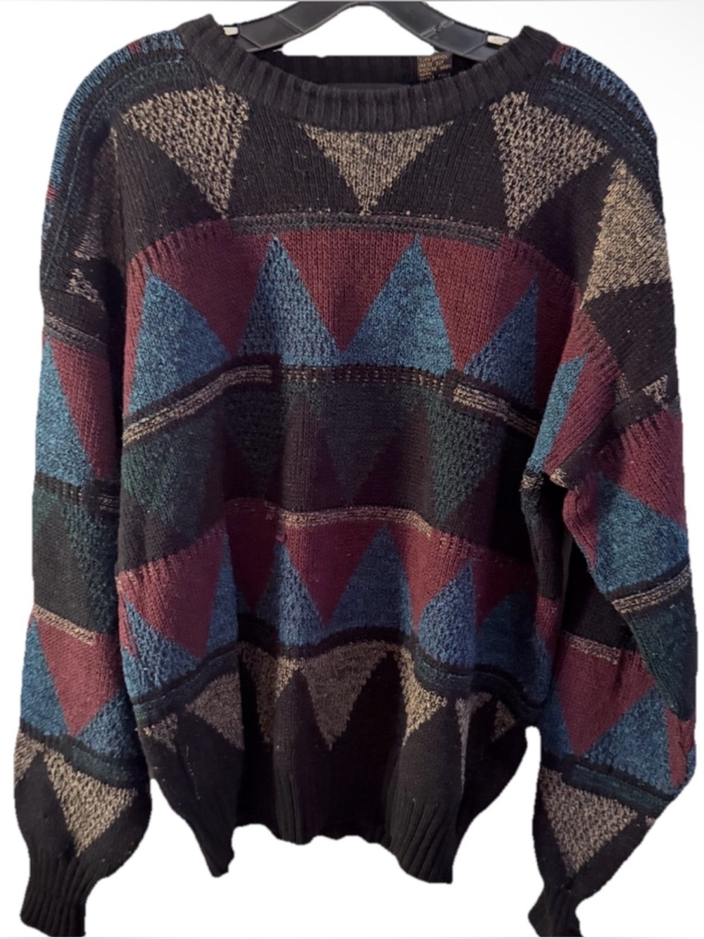 Vintage Michael Gerald Sweater Black Blue Gray Mens Large Pullover Crew 80s
